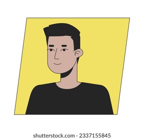 Young indian brunette man flat color cartoon avatar icon. Editable 2D user portrait linear illustration. Isolated vector face profile clipart. Userpic, person head and shoulders