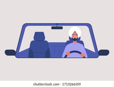 Young Indian Male Character Driving A Car, Millennial Lifestyle