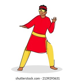 Personaje De Hombre Joven Indio Con Gesto De Manos Paradas En Fondo Blanco.
