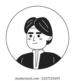 Young indian man in turban monochrome flat linear character head. Traditional head accessory. Editable outline hand drawn human face icon. 2D cartoon spot vector avatar illustration for animation