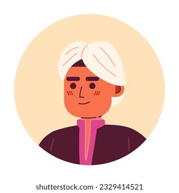 Young indian man in turban semi flat vector character head. Traditional head accessory. Editable cartoon avatar icon. Face emotion. Colorful spot illustration for web graphic design, animation