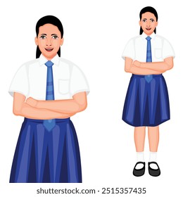 Young Indian School Girl Standing Character Vector Illustration