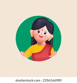 Young indian woman wearing saree. Business woman cartoon character design. 3d rendering illustration vector.