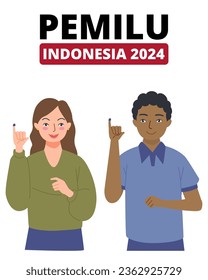 A young Indonesian couple shows their inked fingers after voting in the general election