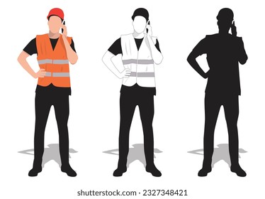 A young industrial engineer in uniform talking on the phone vector