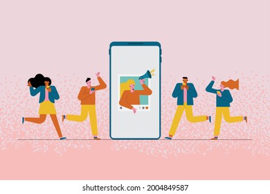 grupo de jóvenes influencers en smartphone