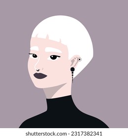 Young informal blonde girl with hairstyle and piercing. Full face abstract male avatar in flat style