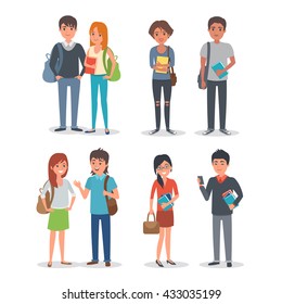 
Young international student characters collection. Students Lifestyle. Vector students illustration.