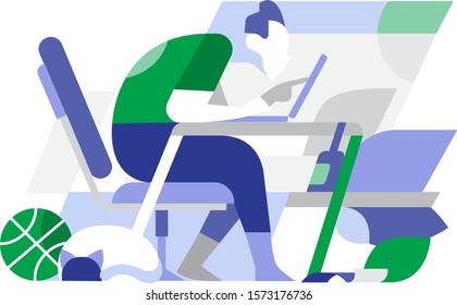 Young internet addict working on computer, searching information - Vector