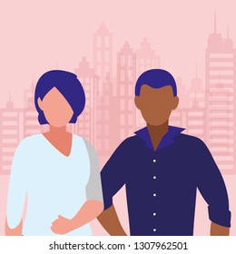 young interracial couple avatars characters