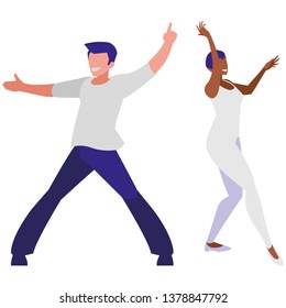 young interracial couple dancing