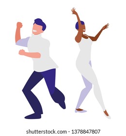 young interracial couple dancing