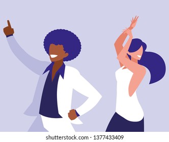 young interracial couple dancing characters