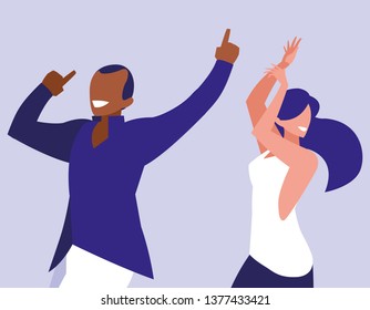 young interracial couple dancing characters