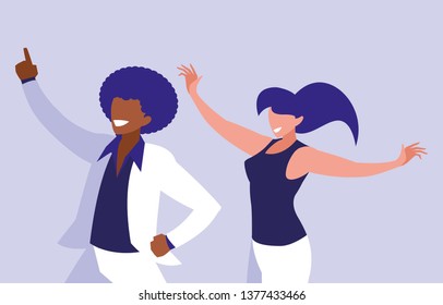 young interracial couple dancing characters