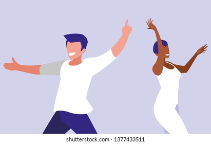 young interracial couple dancing characters
