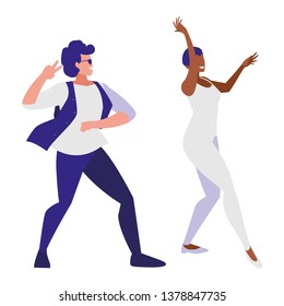 young interracial couple dancing characters