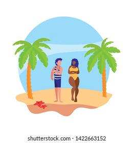 young interracial couple on the beach summer scene