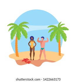 young interracial couple on the beach summer scene