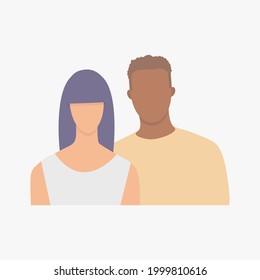 Young interracial couple.Multicultural couple, a man and a woman who love each other.Vector illustration.