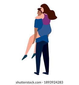 young interracial lovers couple lifting characters vector illustration design