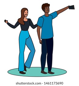 young interracial lovers couple taking a selfie