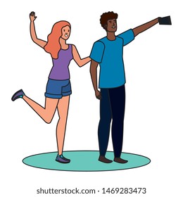 young interracial lovers couple taking a selfie