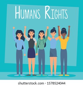 young interracial people with human rights label vector illustration design