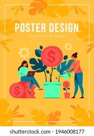 Young investors working for profit, dividend or revenue flat vector illustration. Cartoon employees investing capital. Investment, money and finance concept