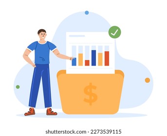 Young investors working for profit, dividend or revenue flat vector illustration. Cartoon employees investing capital. Investment, money and finance concept