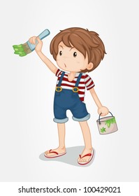 Young isolated boy with paint brush