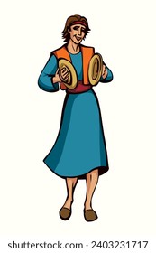 Young Israel nation tribal cheer joy jew male guy dancer stand arm funny hobby loud audio praise line hand drawn vector art old retro cartoon sketch style Jewish girl human ritual worship bible artist