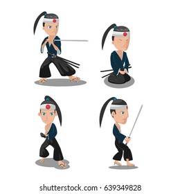 Young Japan Samurai Cartoon Character Vector