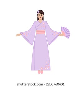 Young Japanese woman in a traditional clothes. Vector illustration