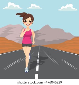 Young jogging girl running on road training for race