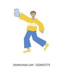 Young joyful guy with a phone in his hand