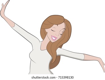 Young joyful woman with her arms wide open in a carefree attitude vector