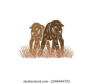 YOUNG KALAHARI GOATS PLAYING LOGO, silhouette of happy small  goat vector illustrations.