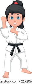 young karate girl cartoon on white background