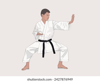 Young karate player. Courage and sport concept. Vector cartoon isolated character