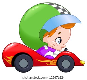 Young kid driving a race car