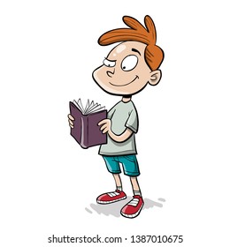 young kid reading a book and fliping pages