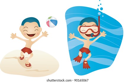 Young kid with snorkel and diving