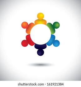 young kids playing in circle or student study group vector. The graphic can also represent concepts like employees unity, workers union, executives meeting, friendship, team work and team spirit