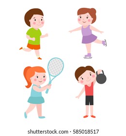Young kids sportsmens future roller skates gymnastics isolated on white and children young winners after sport school team players vector illustration.