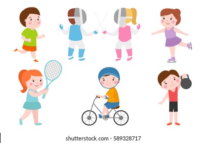Young kids sportsmens future roller skates gymnastics isolated on white and children young winners after sport school team players vector illustration.