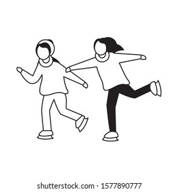 young kids with winter clothes in skates vector illustration design