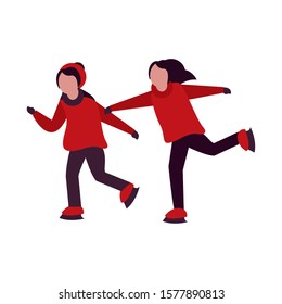 young kids with winter clothes in skates vector illustration design