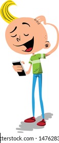 young kidscratching his head and talking to his phone