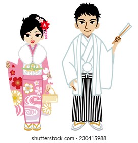 Young Kimono Couple,Isolated
